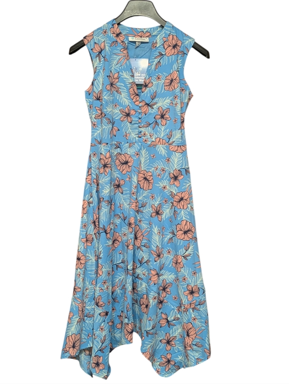 Coolibar Monroe Button Front Maxi Dress UPF 50+ Blue Floral Size Small